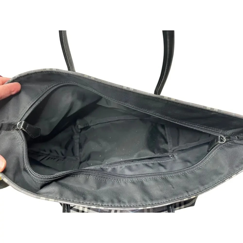 Autre Marque Burberrys London Gray Nova Check Blue Label NylonTote Bag